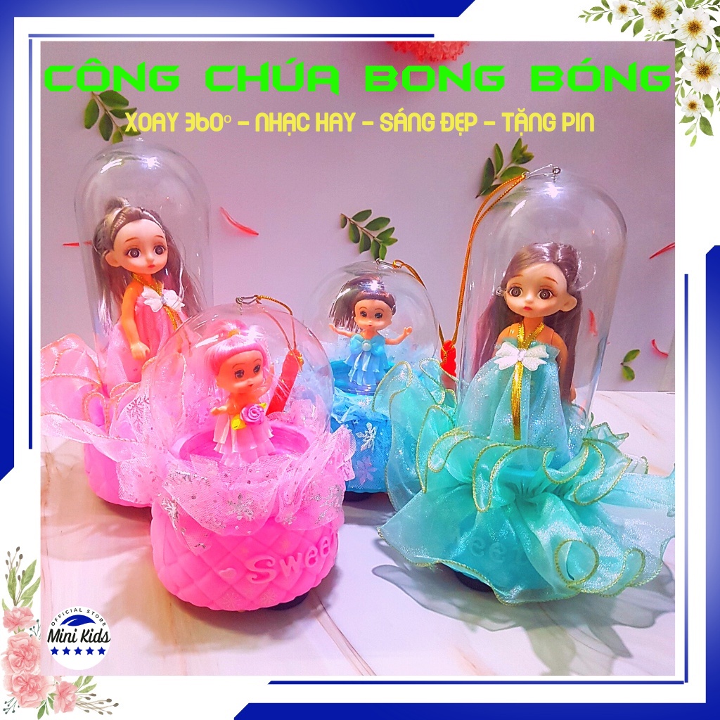Búp bê công chúa bong bóng xoay 360º di chuyển thông minh, có tay cầm, có nhạc và ánh sáng đẹp mắt - tặng pin - MiniKids