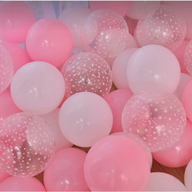 Set bong bóng sinh nhật bóng trong in sao mix màu bóng nhũ phụ kiện trang trí sinh nhật tuyệt đẹp