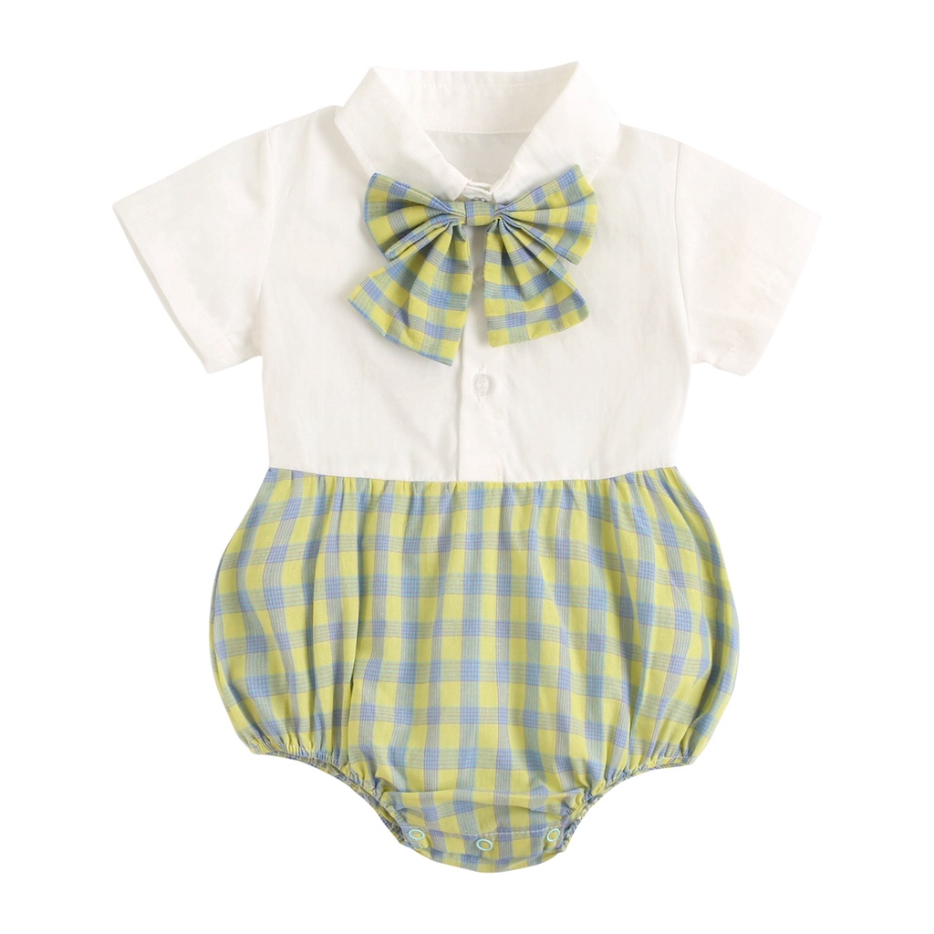 Áo liền quần Sanlutoz vải cotton tay ngắn phối sọc caro dễ thương cho bé gái