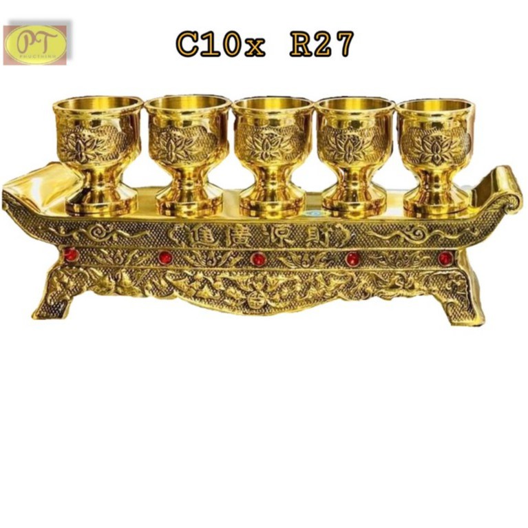 BỘ LY QUỲ 5 LY THỜ CÚNG BẰNG ĐỒNG - CAO 11 X RỘNG 27