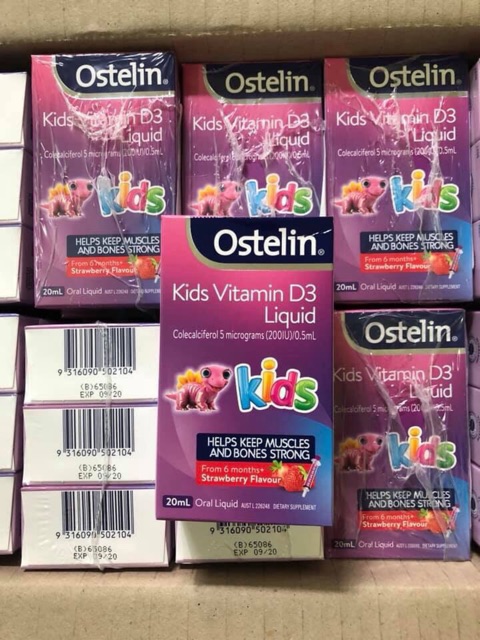 Vitamin D cho bé, Vitamin D úc - Ostelin vị dâu cho trẻ sơ sinh 20m - VitaminD Ostelin dạng nước -vitamin D liquid kids