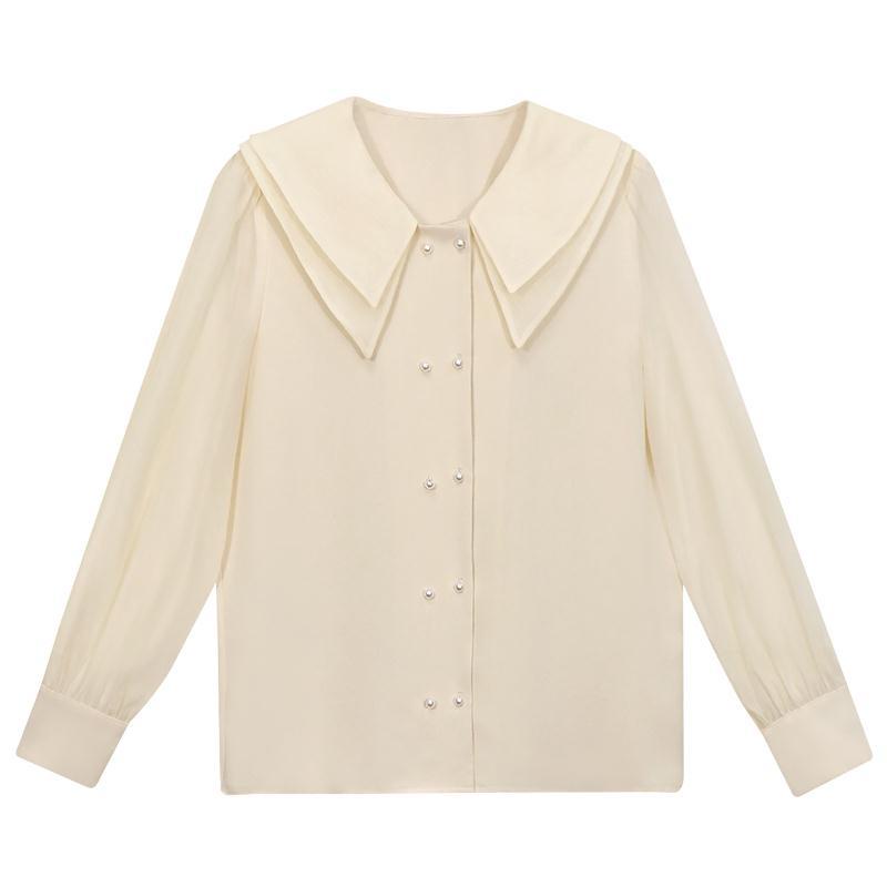 Áo Sơ Mi Chiffon Tay Dài Cổ Búp Bê Phong Cách Hàn Quốc Dành Cho Nữ