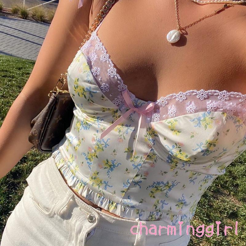 Áo Sát Nách Phối Ren Hoa Thiết Kế Ngọt Ngào Nữ Tính