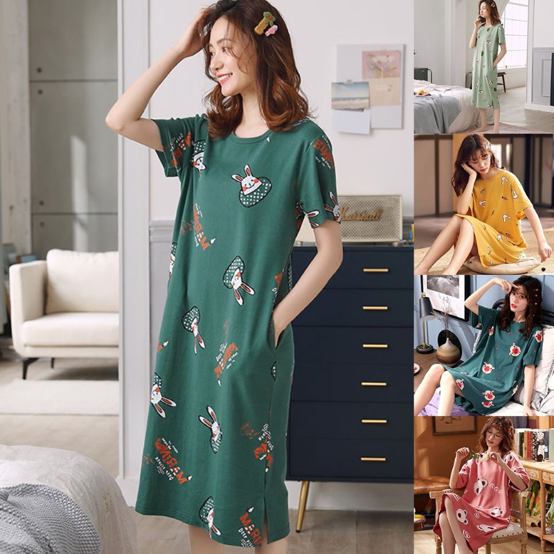Đồ ngủ Ngắn Tay Dáng Rộng In Họa Tiết Hoạt Hình Xinh Xắn Dành Cho Nữ