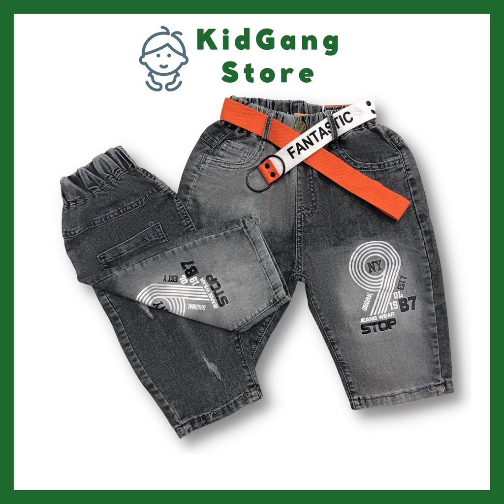 Quần jean bé trai KIDGANG mẫu quần short bé trai vải mềm, co giãn Trơn Đen size 17-28kg