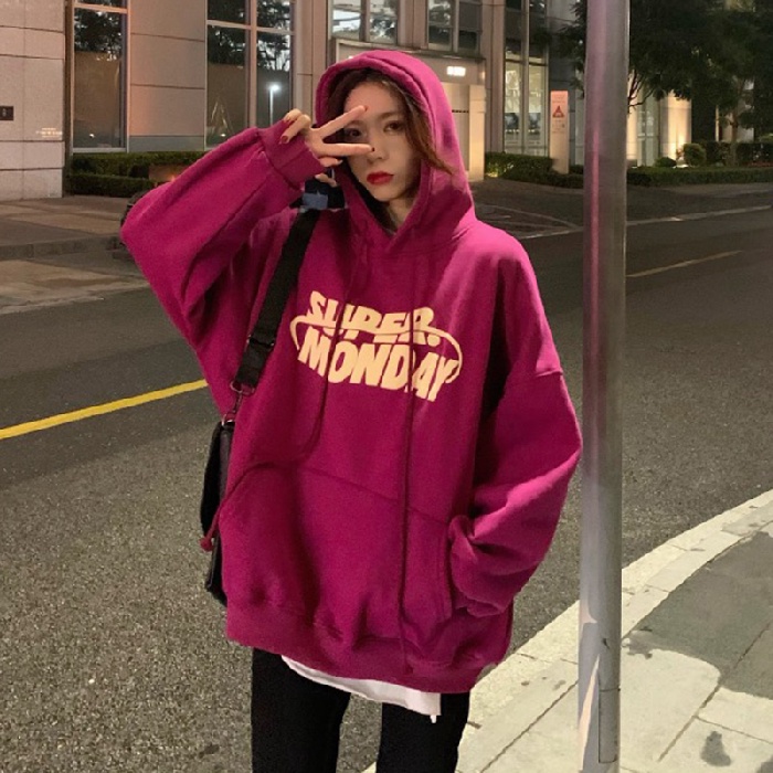 Áo hoodie tay dài in chữ tiếng anh phong cách Hàn Quốc cho nữ