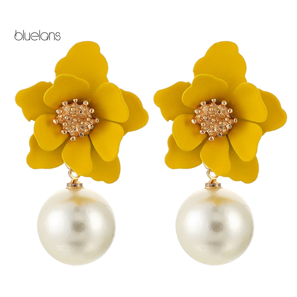 Hoa Tai Dáng Dài Thời Trang Dành Cho Nữ♘Bông Tai Hình Hoa Đính Ngọc Trai Nhân Tạo Thời Trang Dành Cho Nữ