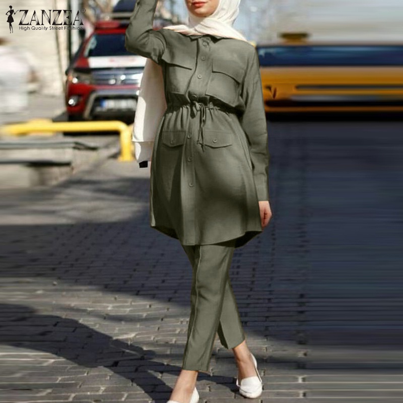 Zanzea Set Đồ Hồi Giáo Dài Tay Màu Trơn Thời Trang Nữ Tính