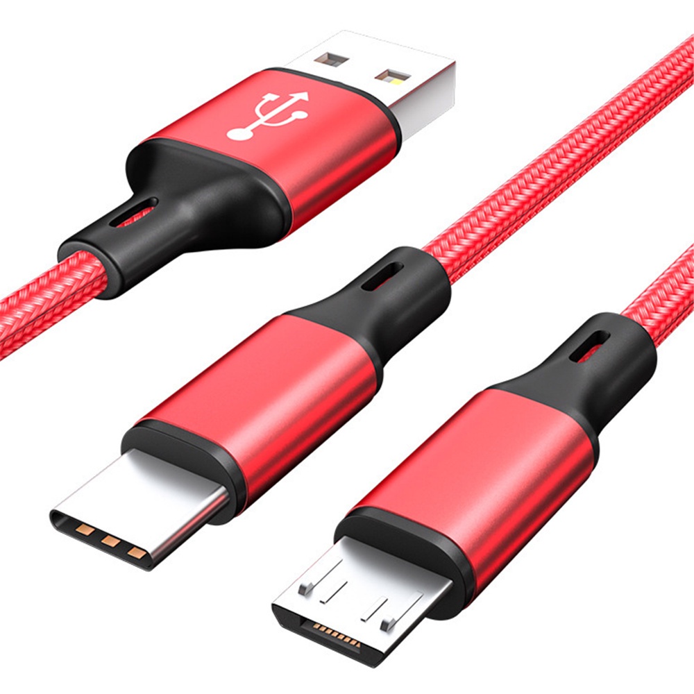Dây cáp sạc nhanh đầu chia chữ Y Type C và Micro USB 2 trong 1 chất liệu nylon bện 1.25m bền bỉ tiện lợi cho điện thoại