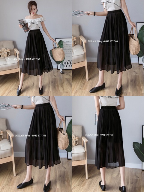Chân váy voan dập ly dài qua gối hot trend | BigBuy360 - bigbuy360.vn