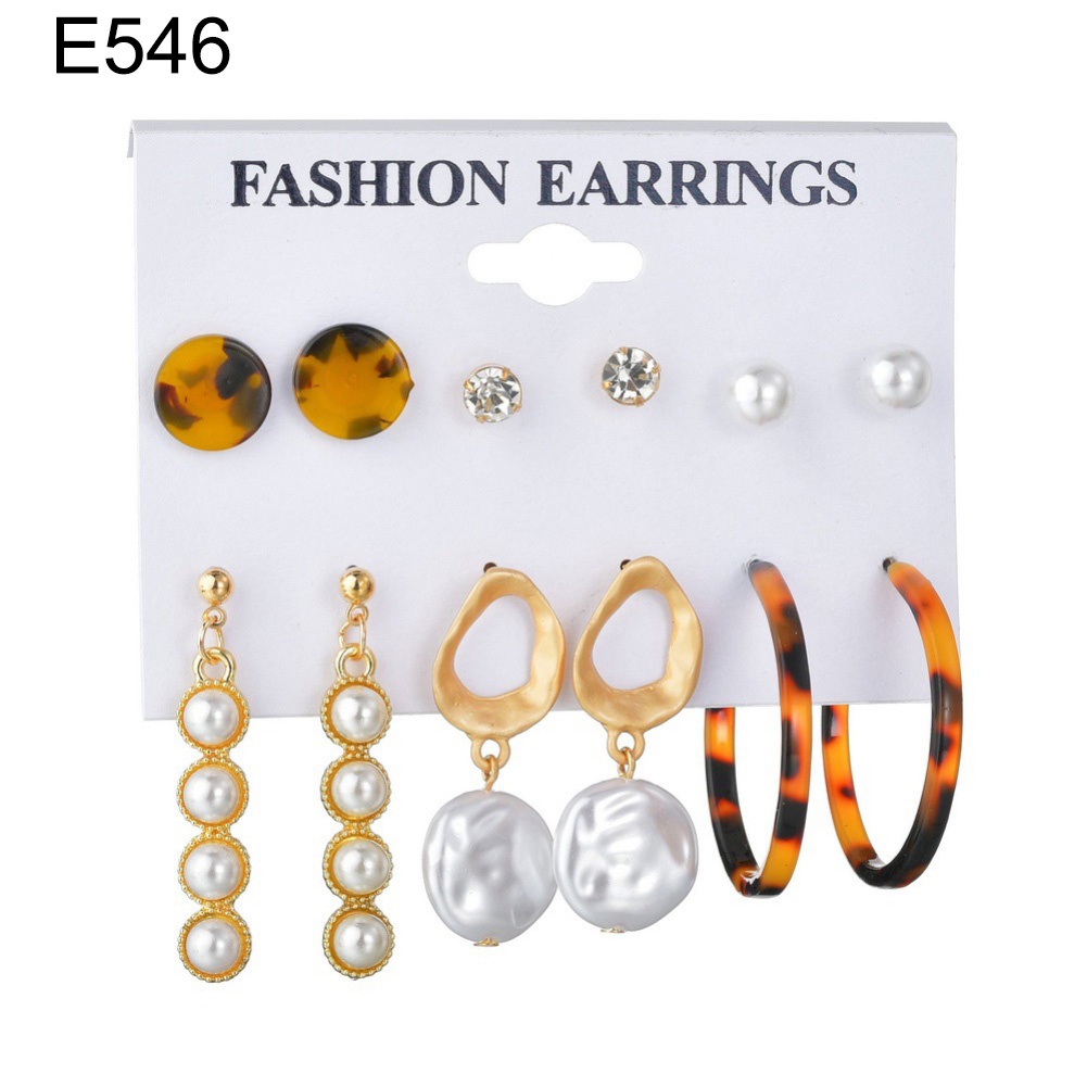 Set 6 Đôi Bông Tai Họa Tiết Hình Học Thời Trang Cho Nữ