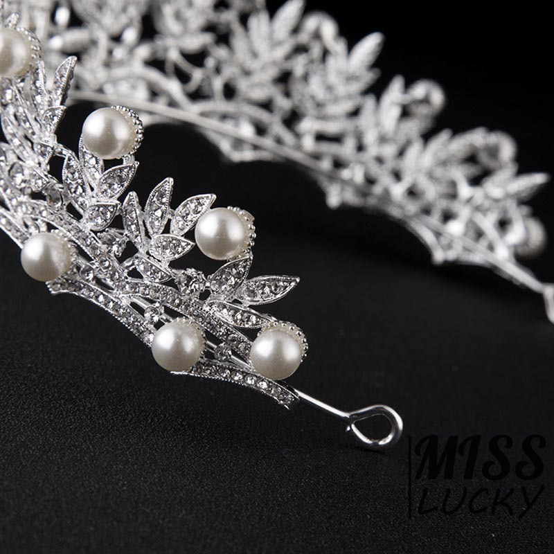 Cài tóc hình chiếc lá đính đá và ngọc trai giả thanh lịch dành cho nữ