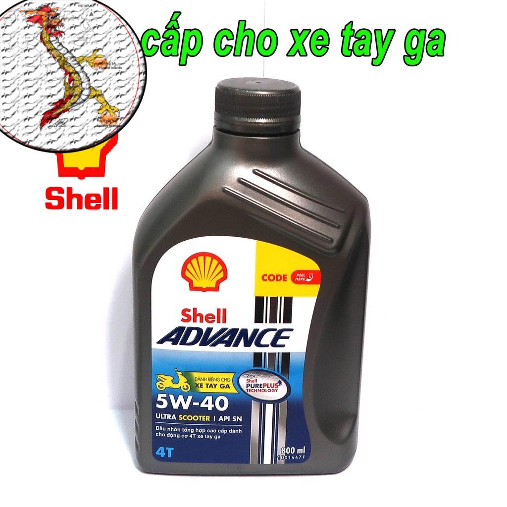 [FreeShip]Nhớt  Shell Scooter Ultra 5W40 0.8L tổng hợp 100%, nhớt cho xe tay ga shell ultra tổng hợp 5W40 chai 800ml