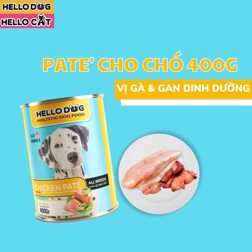 Patê cho chó Hello Dog (Pate làm từ thịt gà tươi) (Combo 5 hộp 190g &amp; lon lớn 850g)