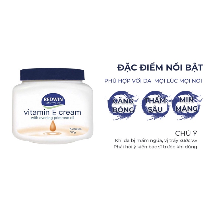 Vitamin E úc kem dưỡng da úc chính hãng giúp da mềm mịn sáng bóng hết khô nứt nẻ Redwin Cream 300g Úc chính hãng KD31