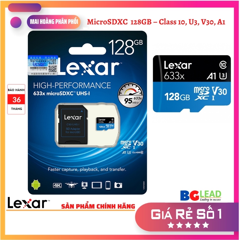 Thẻ nhớ MicroSDXC 128GB – Class 10, U3, V30, A1 - Có Adapter chuyển SD