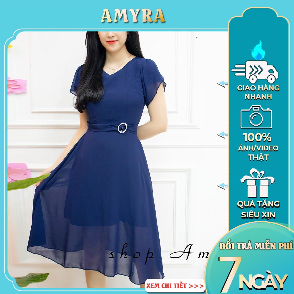 AMYRA - Đầm dự tiệc dáng xòe tay đắp siêu xinh voan 2 lớp đính khuya eo mặc đi tiệc,đi làm,đi chơi - D08
