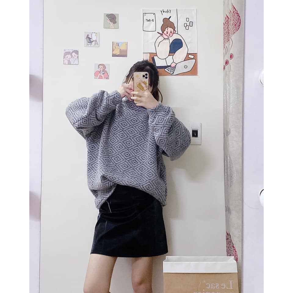 Áo len cổ lọ quả trám,áo len nữ form oversize dáng rộng tay phồng sẵn hàng/ảnh thật | BigBuy360 - bigbuy360.vn