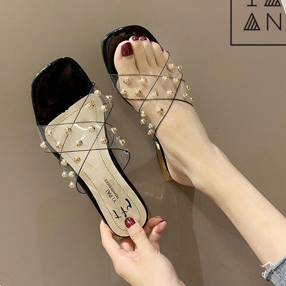 Giày Sandal Cao Gót Đế Dày Quai Chéo Thời Trang Nữ Sành Điệu