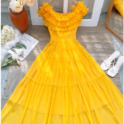 Váy trễ vai dáng dài dập li công chúa thương hiệu GIIAN VA0078