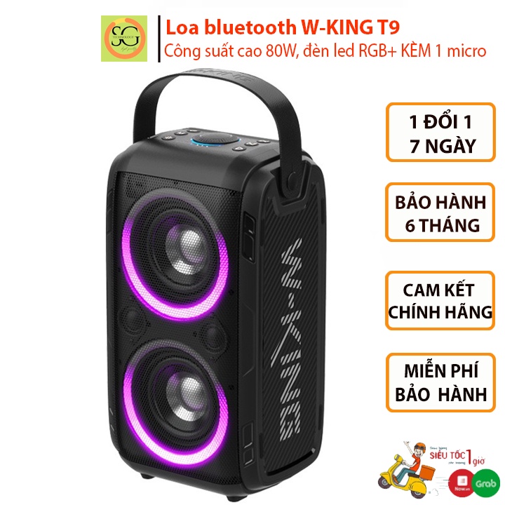 Loa bluetooth W-KING T9, Loa karaoke di động, công suất cao 80W, đèn led RGB+ KÈM 1 micro, âm thanh đỉnh cao, chất lượng