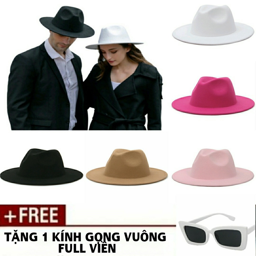 Mũ Phớt Fedora Dạ (TẶNG 1 Kính Vuông Full Viền Màu Ngẫu Nhiên)