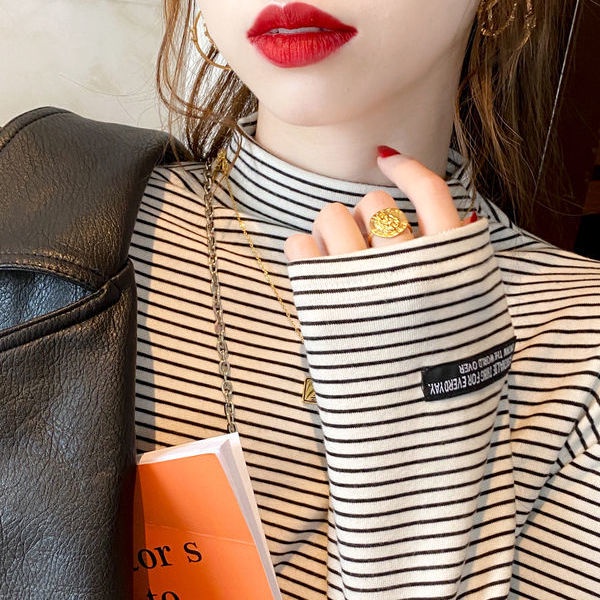 Áo thun nữ tay dài họa tiết sọc thời trang thu đông