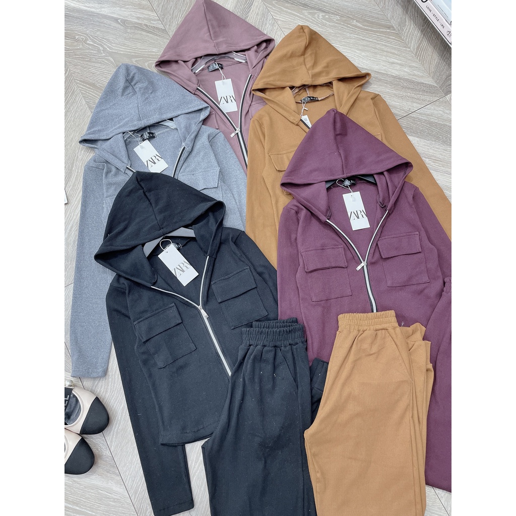 Set đồ nữ mũ khóa áo form ôm lượt vạt túi hộp cá tính quần dáng bom khỏe có túi 2 bên
