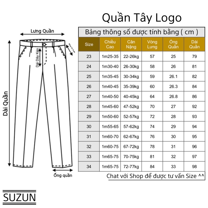 Quần tây nam Logo đính đá cao cấp ống côn vải tuyết hàn co dãn nhẹ mẫu hàng mới nhất âu đen Logo thêu hoạ tiết - Suzun