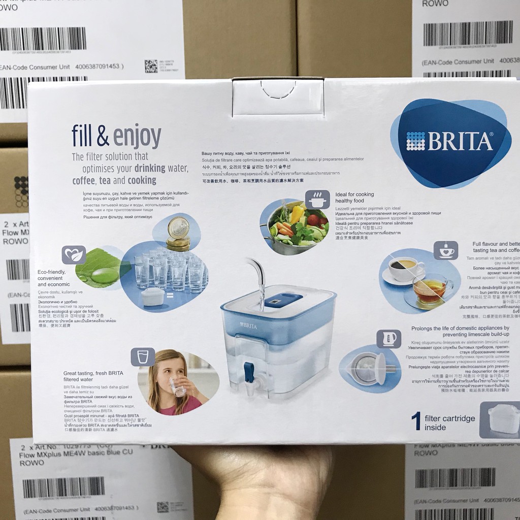 Bình lọc nước BRITA Flow Basic Blue - 8.2L (có sẵn 1 lõi lọc Maxtra Plus )