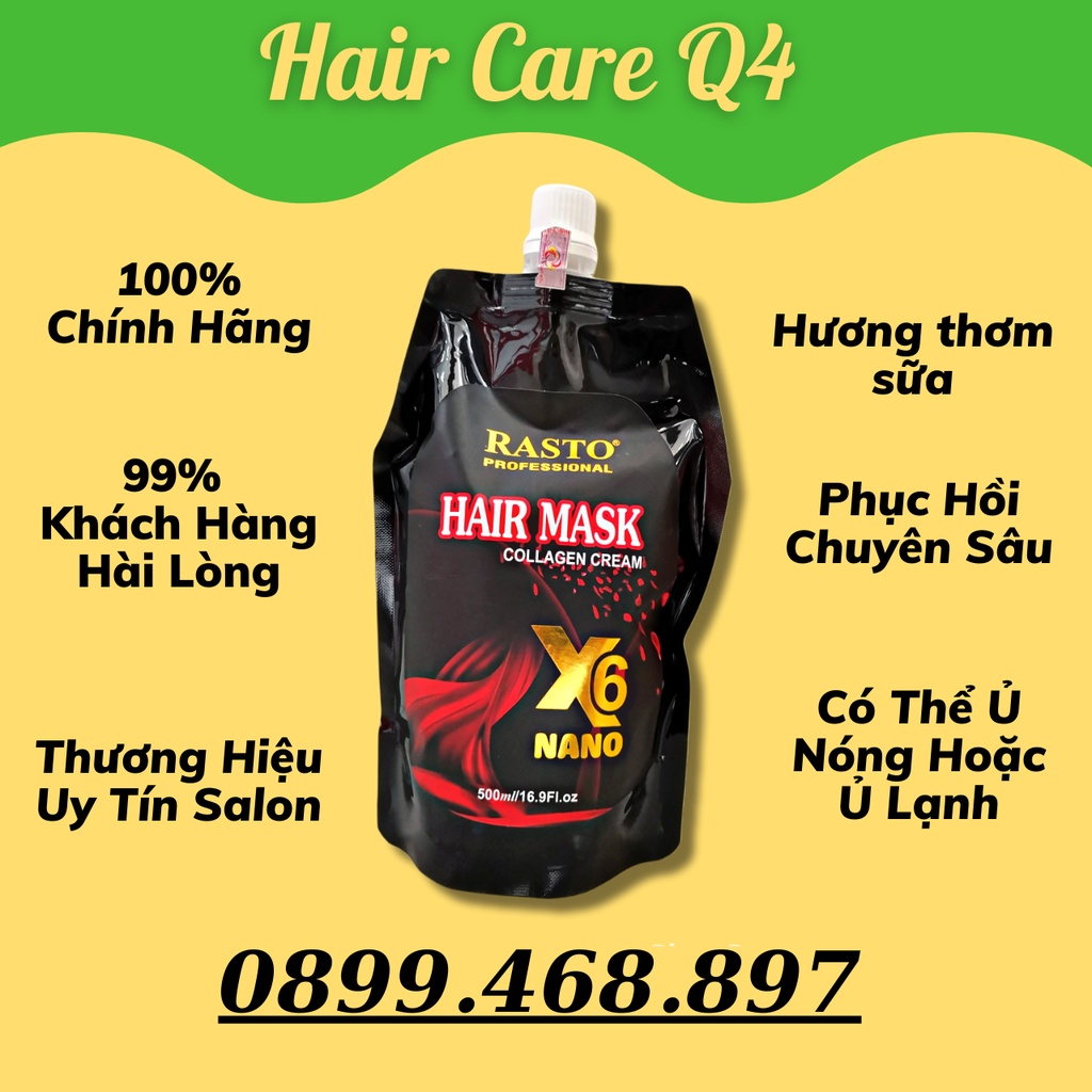 Ủ tóc phục hồi tóc Rasto X6 500ml, hấp dầu dưỡng tóc Collagen X6 Rasto Chính Hãng - Hair Care Q4