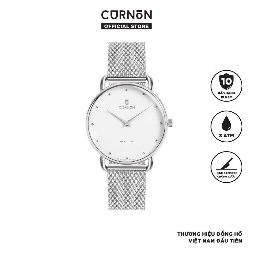 Đồng hồ nữ Curnon Hamilton Anne dây kim loại chính hãng, thiết kế mặt vòm hiện đại