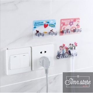 Miếng dán tường đôi kẹp giữ đầu dây điện, phích cắm điện/ kê đỡ sạc điện thoại - Móc Treo Đồ Đa Năng. slmn_TreoDDien_Doi