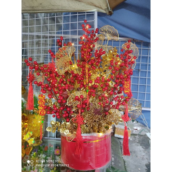Dây đỏ treo đào đông nụ tầm xuân trang trí Tết