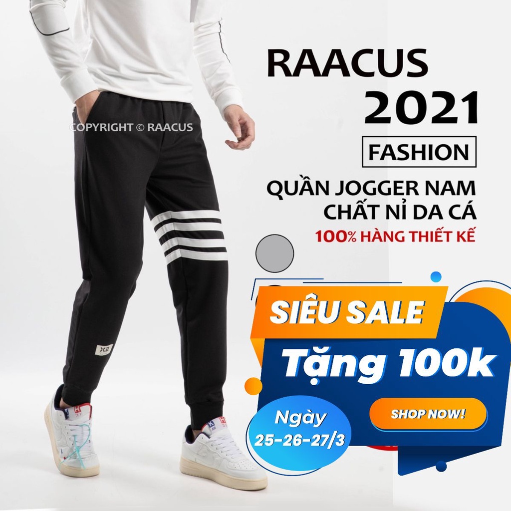 Quần jogger nam Raacusstore chất nỉ da cá ống rộng, quần nỉ jogger nam bo gấu big size phong cách ulzzang  - D1QD217