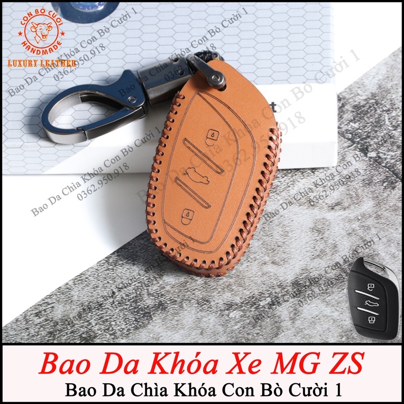 Bao Da Khoá MG ZS chìa thông minh 3 nút_Da bò nhập khẩu_Khắc tên và số điện thoại