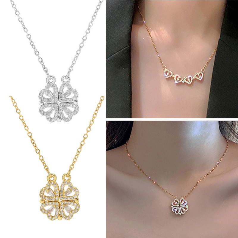 Vòng cổ choker mặt hình cỏ bốn lá có thể gấp gọn xinh xắn dành cho nữ