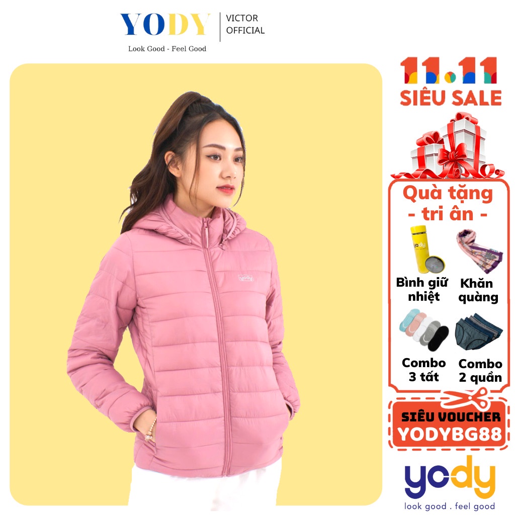 Áo Phao Nữ YODY Có Mũ Dáng Ngắn, Áo Khoác Siêu Nhẹ Chính Hãng Phong Cách Hàn Quốc PHN4000