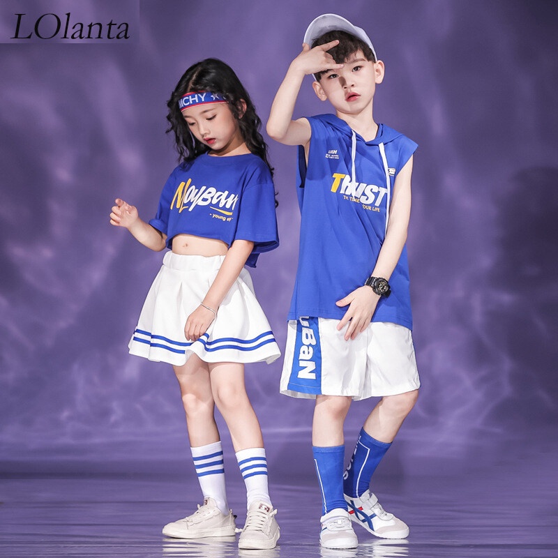 Bộ Trang Phục Nhảy Hip Hop Gồm Áo + Chân Váy Ngắn Phong Cách Hip Hop Cho Bé 4-16 Tuổi