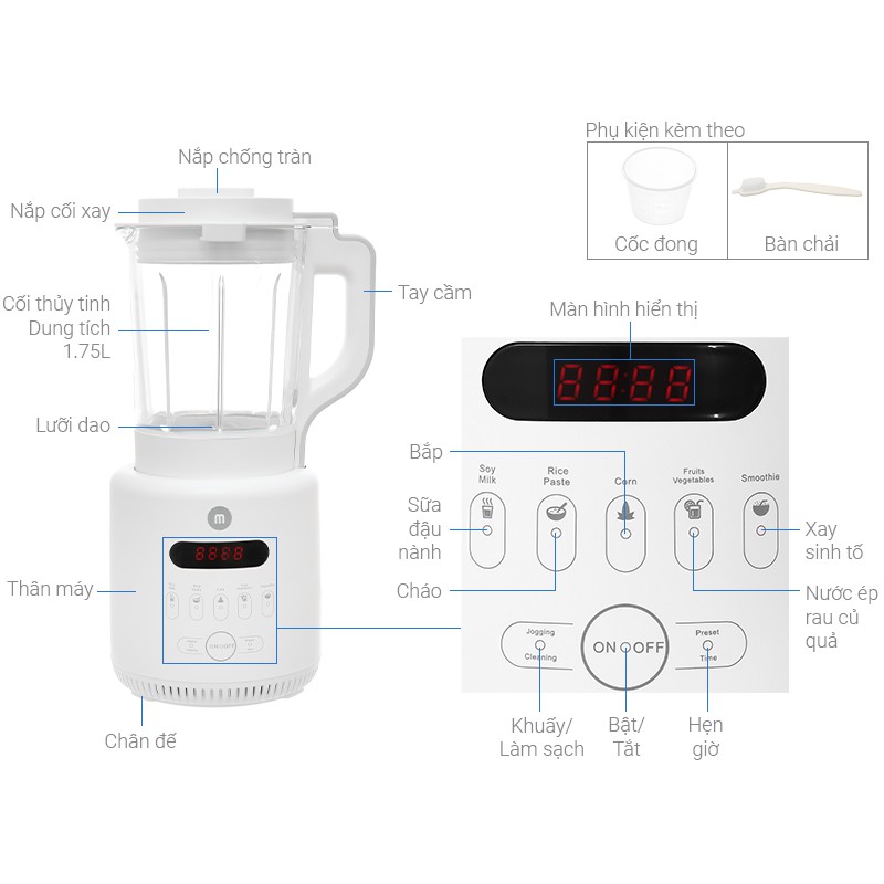 [Mã ELHA22 giảm 6% đơn 300K] Máy xay nấu cháo làm sữa hạt đa năng Mishio MK270 - Quà tặng 1/9 đến 31/10