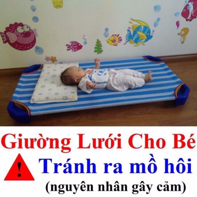 (sale sốc) Giường lưới trẻ em mầm non - Sọc xanh dương mới 100% hàng chính hãng đại vĩ