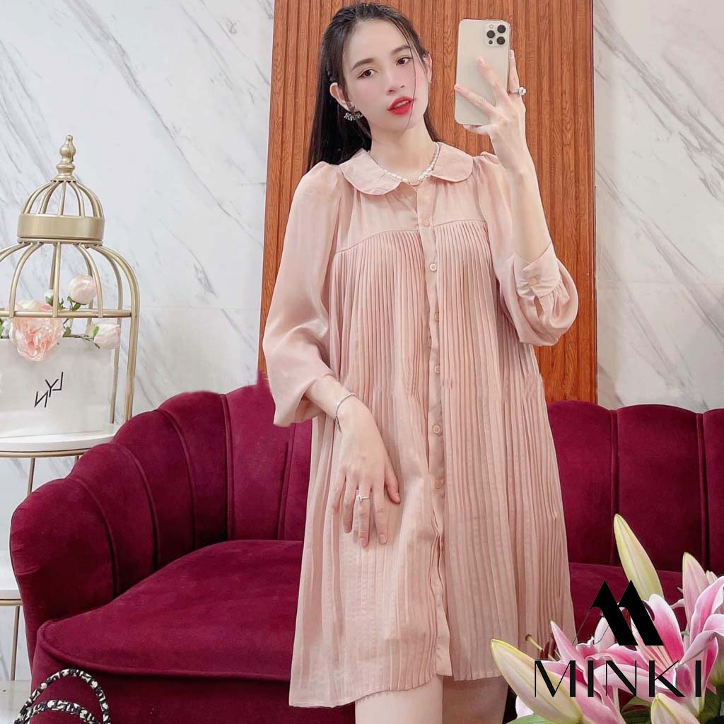 ĐẦM SUÔNG DẬP LY CỔ SEN - CHẤT LIỆU VOAN TƠ CAO CẤP - MÀU XANH/ HỒNG/ VÀNG