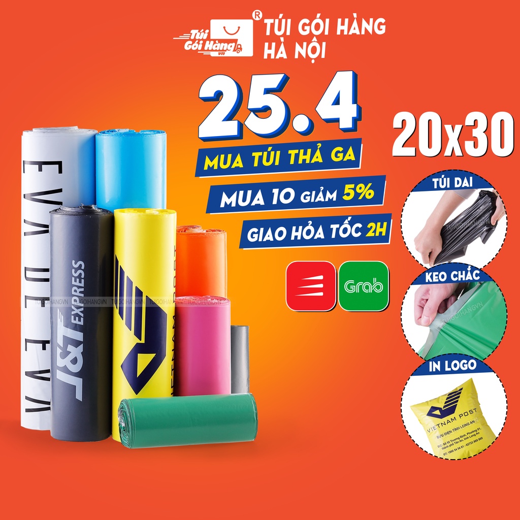 Túi gói hàng niêm phong 20x30 TUIGOIHANG cuộn 100 cái có sẵn keo niêm phong chống bóc