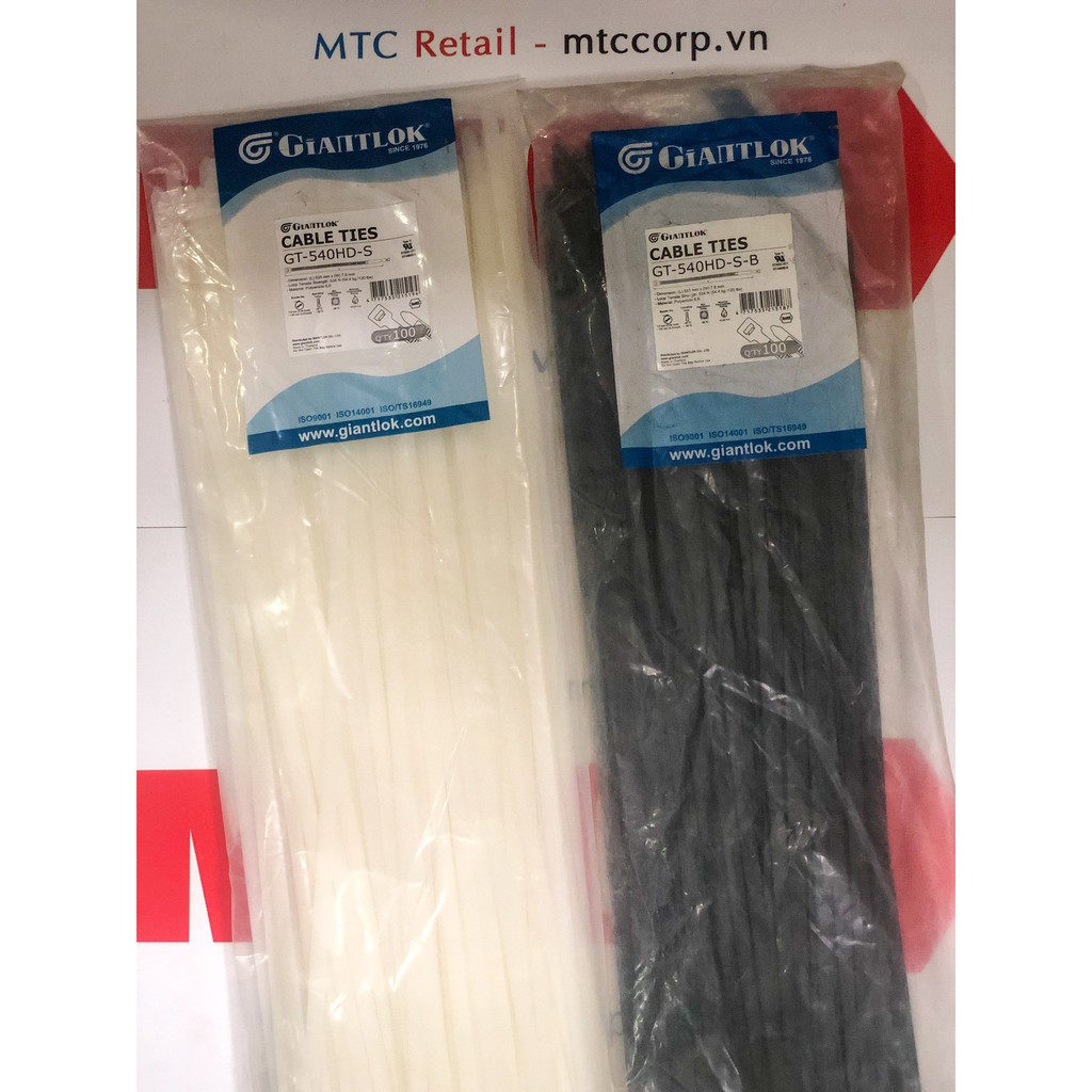 Túi 100 Dây thít, dây rút nhựa 533×7.6mm cao cấp GT540HDS nhập khẩu Giantlok-Thái Lan