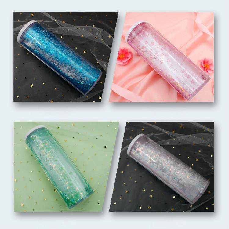 124Korean Quicksand Translucent Pencil Cases Multifunction Cylindrical Pencil Box School Case Cute Girl Boy Pink Blue Pen Holder