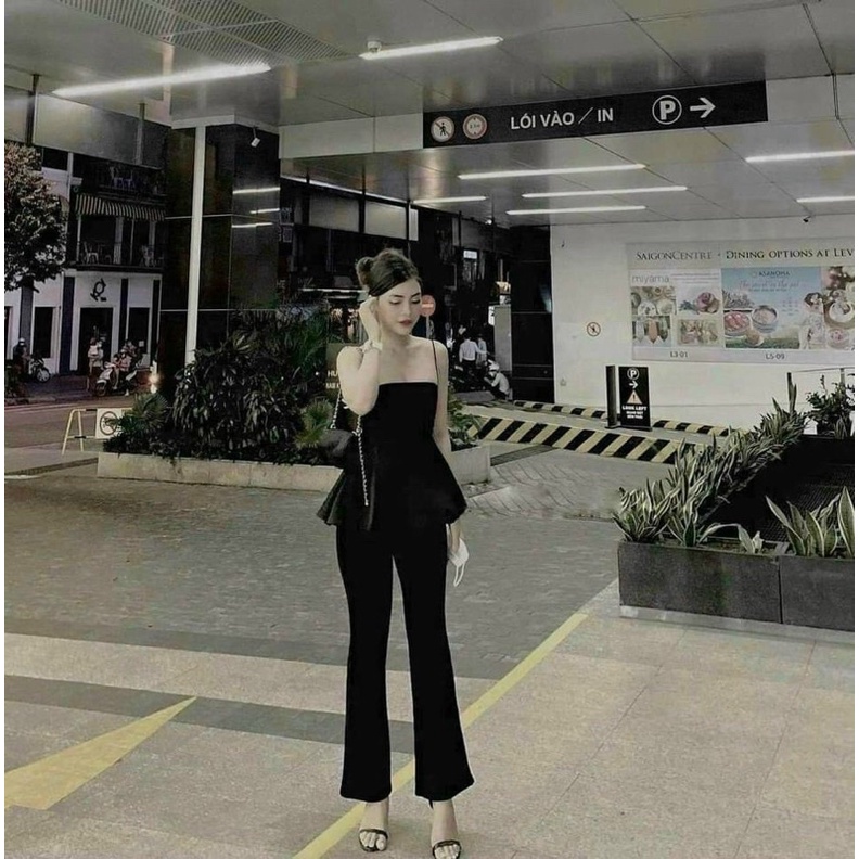 Sét Bộ TK Áo 2 dây Tùng xoè quần dài lưng cao ống loa siêu hot Chuẩn hàng đẹp chất siêu nặng tay.