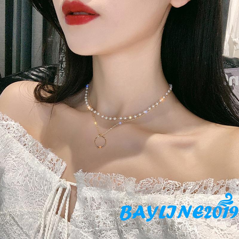 Vòng cổ Hai Lớp Đính Ngọc Trai Nhân Tạo Tự Nhiên Dành Cho Nữ