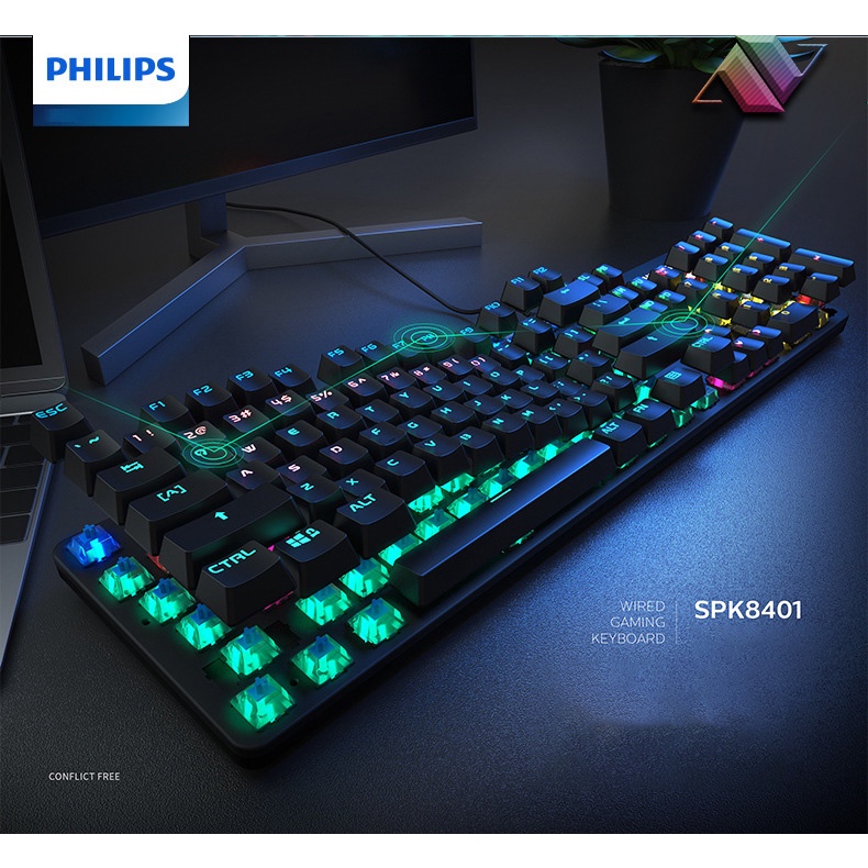 Bàn phím cơ Blue switch PHILIPS SPK8401 chính hãng Bàn phím máy tính cơ dành cho game thủ