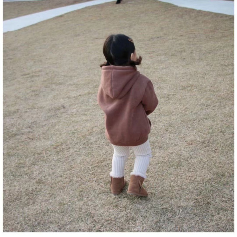 Áo hoodie lông cừu dày trơn màu kiểu phương tây dành cho bé d9zw