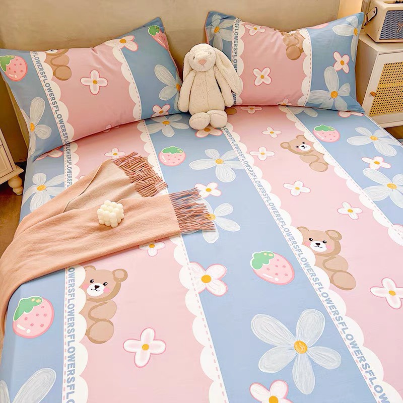 Bộ ga giường và vỏ gối cotton living, ga gối cotton 100% bền đẹp nhiều màu